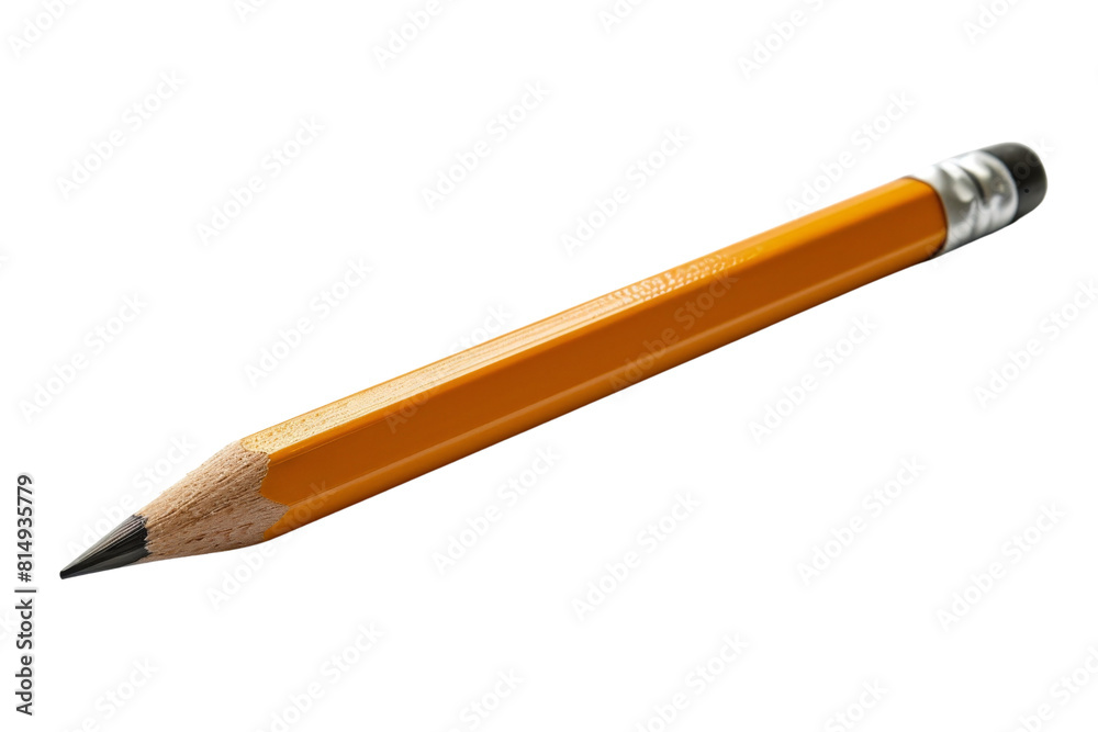 A yellow sharpened pencil with an eraser on the end. A yellow sharpened pencil with an eraser on the end.