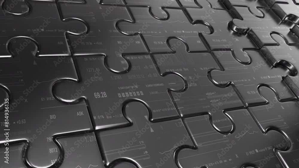 3D Puzzle jigsaw close cover technological 3d Animation. sci fi hud User Interface abstract intro for title logo bg black white 3D Puzzle jigsaw close cover technological 3d Animation. sci fi hud User Interface abstract intro for title logo bg black white