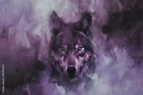 Wolf portrait,  Digital painting,  Portrait of a wolf on a purple background photo