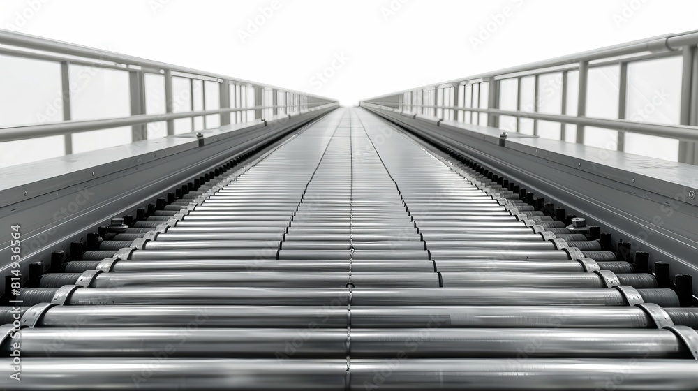 Fototapeta premium An isolated empty conveyor belt against a white background.