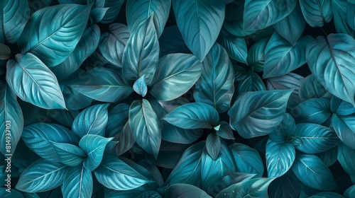 Vibrant Cerulean Tropical Leaves Forming an Intricate Pattern of Natures Calm and Tranquil Beauty