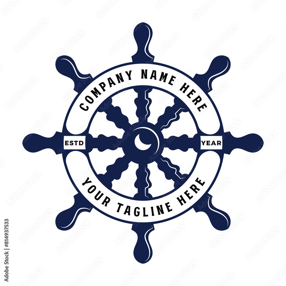 Fototapeta premium Vintage Retro Boat Ship Pendant Steering Wheel for Nautical Badge Emblem Label