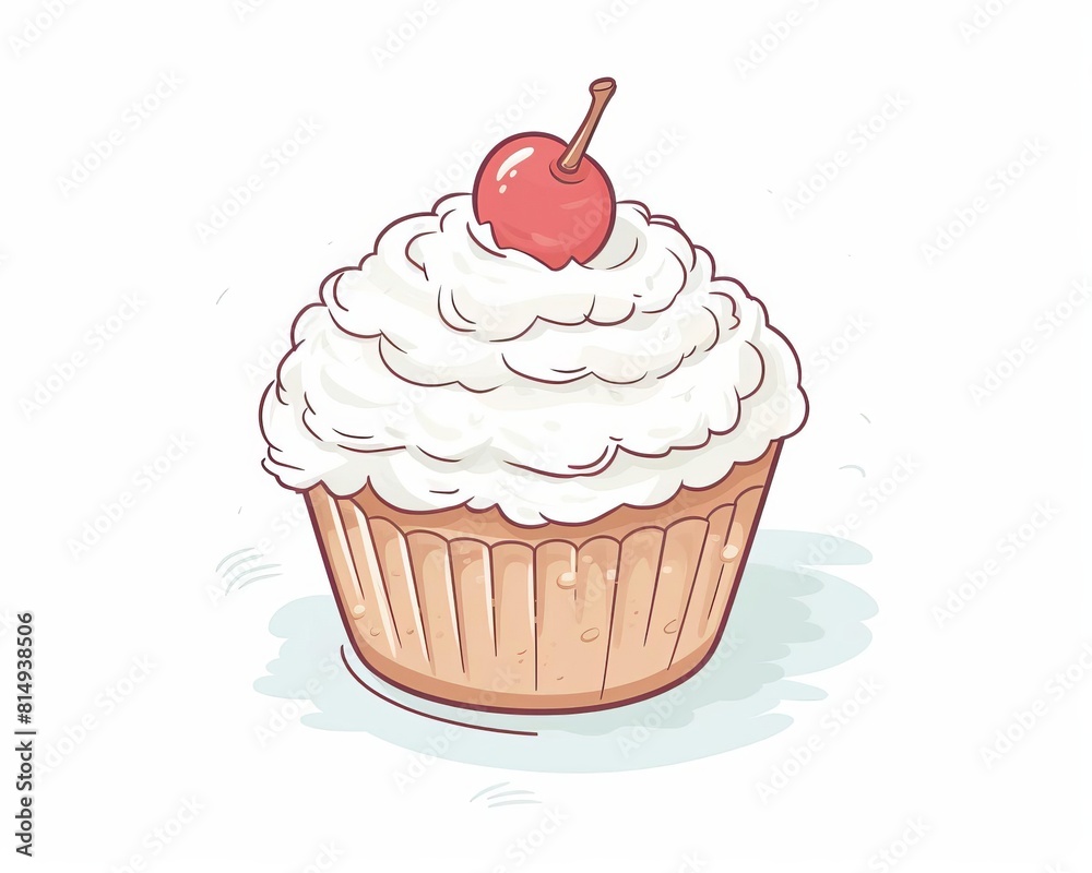A cupcake with white cream and a cherry on top. A cupcake with white cream and a cherry on top.