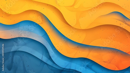 Background illustration with abstract blue yellow orange layered textured shapes with effects 