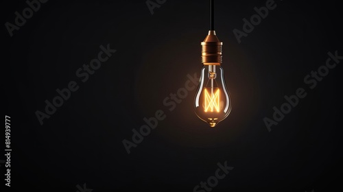 Glowing tungsten light bulb hanging in the dark. photo