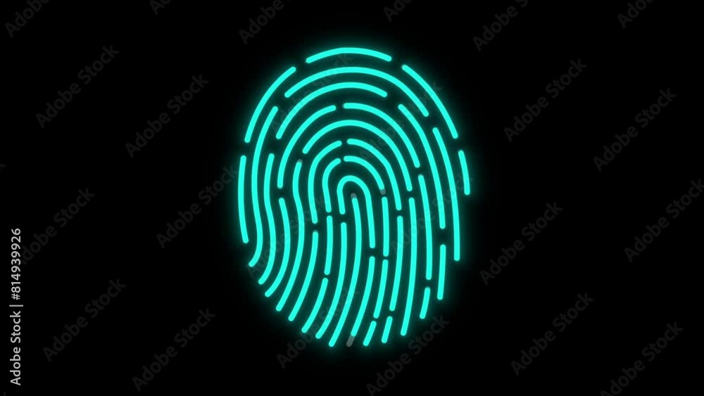 Futuristic digital processing of fingerprints neon Glowing looping technology fingerprint on a black background HUD hologram art  modern fingerprint scanner concept 