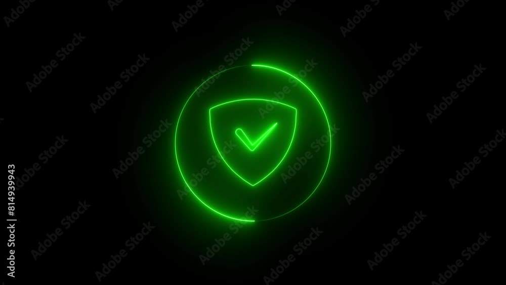 Neon glowing tick mark icon animated on a black background. Neon glowing tick mark icon animated on a black background.
