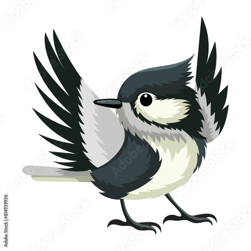 Cheerful flying spring bird. Cartoon bird isolated on white background in flat childish style.