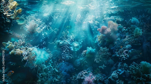 Turquoise sapphire depths in underwater paradise sunlight backdrop