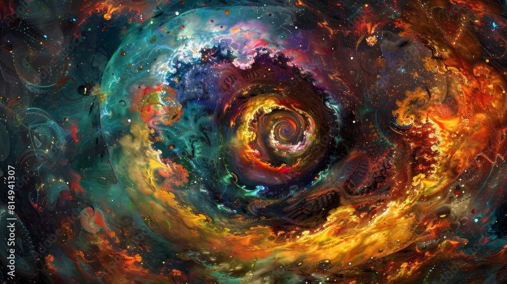Psychedelic whirlwind with vibrant colors and pulsating lights backdrop