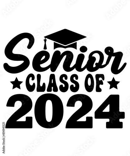 Graduation senior class of 2024 typography clip art design on plain white transparent isolated background for card, shirt, hoodie, sweatshirt, apparel, tag, mug, icon, poster or badge