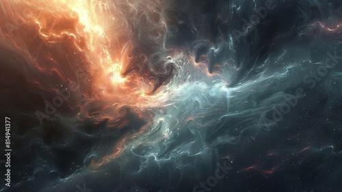 Celestial collision with swirling galaxies and nebulae backdrop