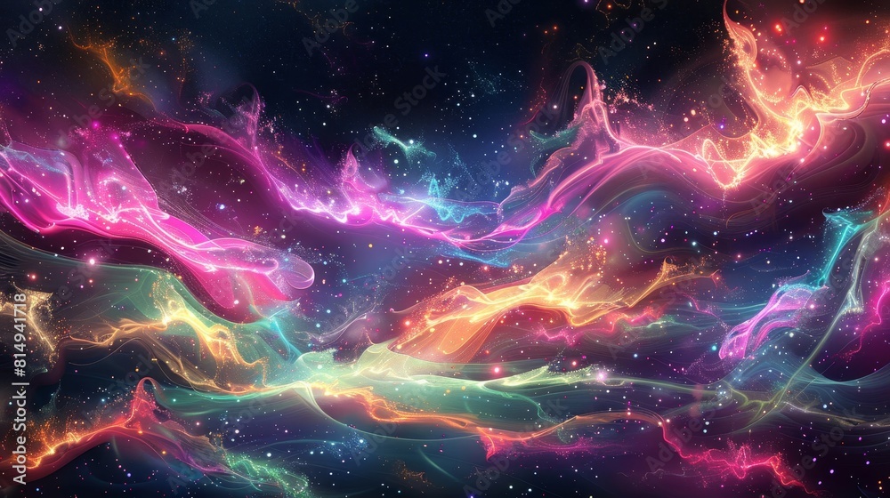Celestial ballet with vibrant neon threads backdrop Celestial ballet with vibrant neon threads backdrop