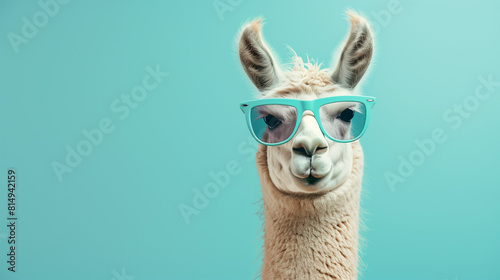Llama Wearing Sunglasses on Blue Background