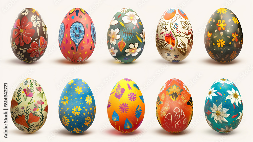 Colorful Painted Easter Eggs on White Background Colorful Painted Easter Eggs on White Background