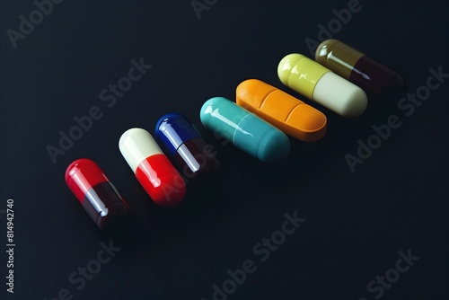 Mysterious Contrast of Colorful Diet Pills in Healthcare Treatment photo