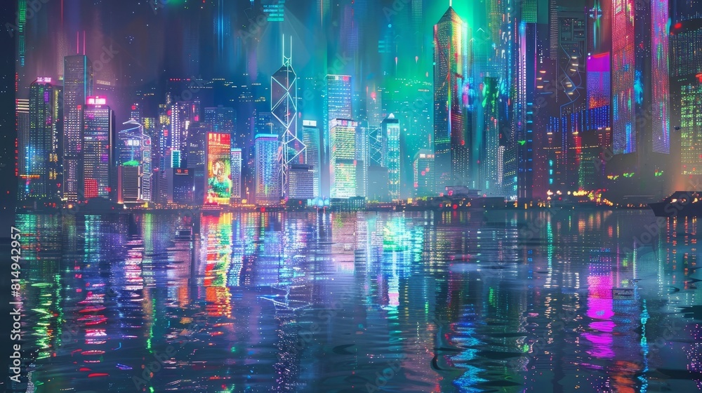 Cityscape with towering skyscrapers backdrop