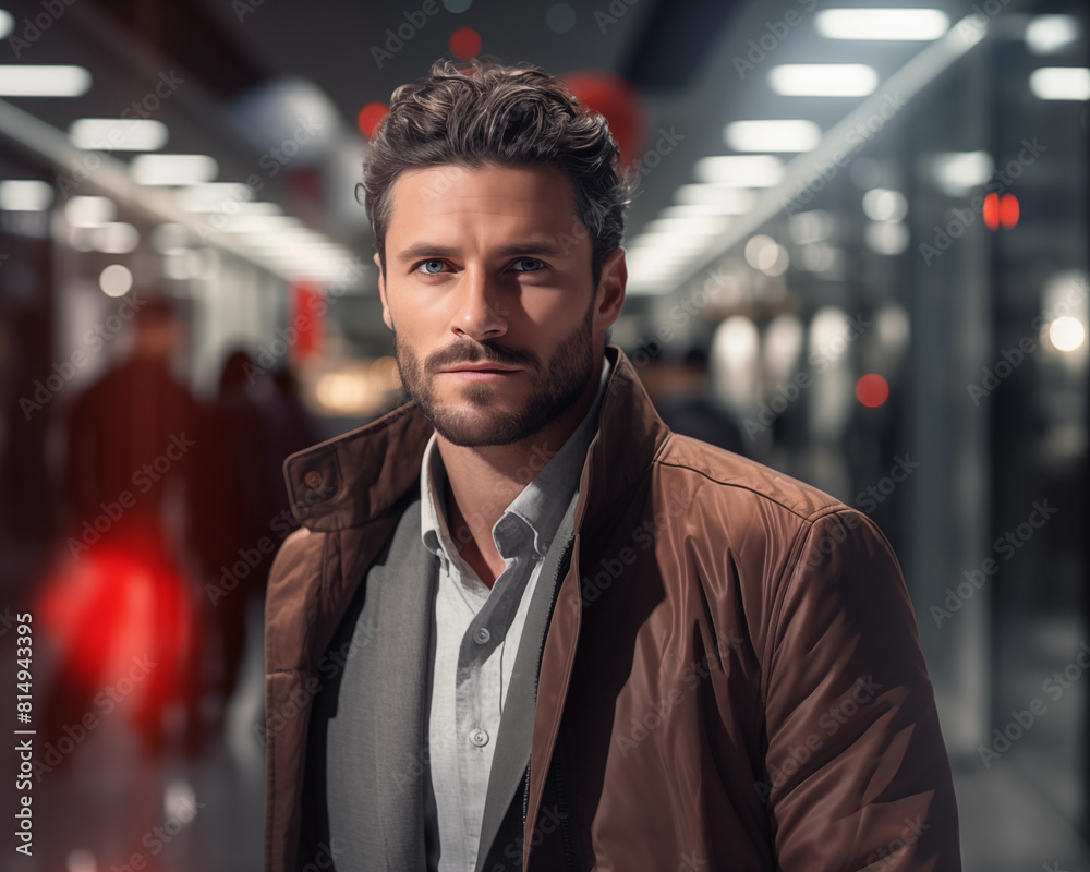 Obraz premium Man model on sale background.