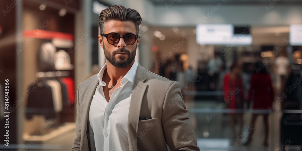 Fototapeta premium Man model on sale background.