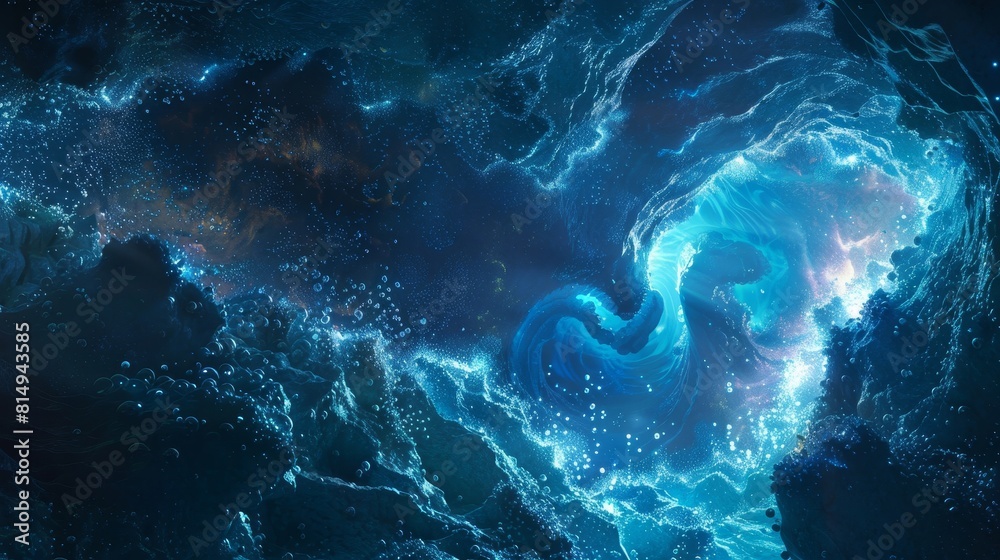 Submerged in underwater cavern bioluminescent flora and fauna glowing backdrop Submerged in underwater cavern bioluminescent flora and fauna glowing backdrop