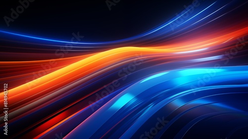 abstract background of lines with neon glow of orange, blue, green colors