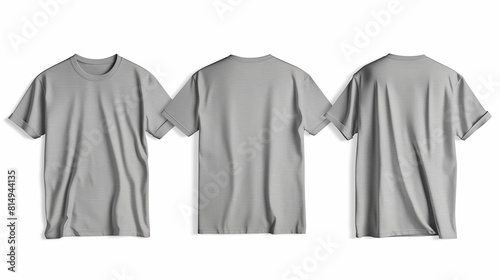Set of Three Gray T-Shirts on White Background