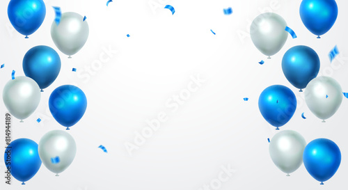 Celebration party balloons background. blue balloons and confetti for grand opening luxury greeting card vector illustration