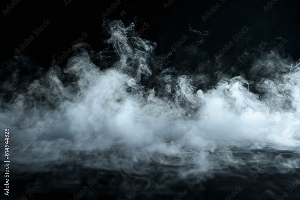 Featuring a  black background covered with white smoke, high quality, high resolution