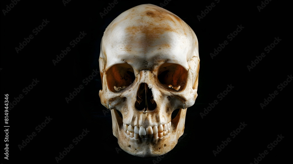 Naklejka premium Detailed image of a human skull isolated on a dark background