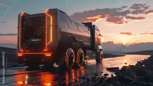 A futuristic conceptual truck brought to life in immersive 3D animation, showcasing its innovative design and technological advancements photo