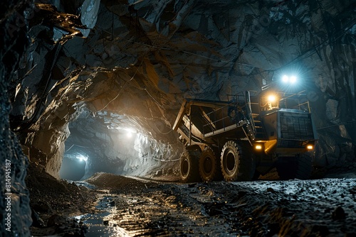 Miner Operating Heavy Machinery in Underground Cave