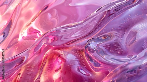 Glass wavy layers with frozen structure - abstract background in pink and purple colors 