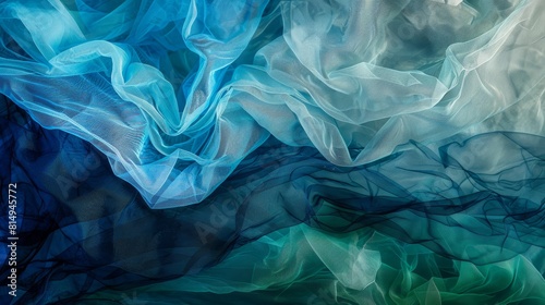 Intricate patterns on translucent teal veils backdrop