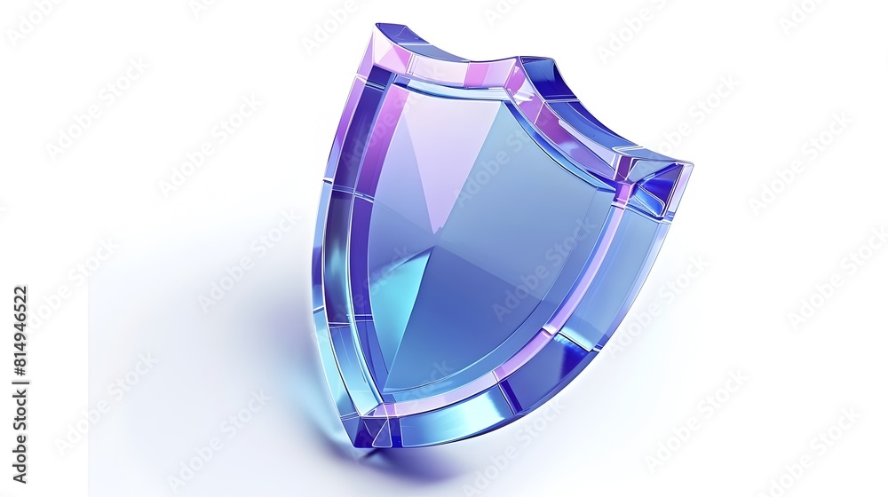 Smooth Glossy Transparent Blue Glass Shield Emblem in Studio Lighting Smooth Glossy Transparent Blue Glass Shield Emblem in Studio Lighting