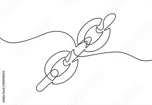 Single continuous line art blockchain link silhouette. Hyperlink sigh modern international communication security banking technology concept design