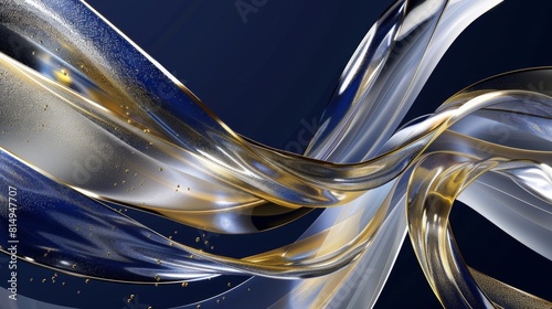 Swirling metallic ribbons on navy celestial beauty backdrop