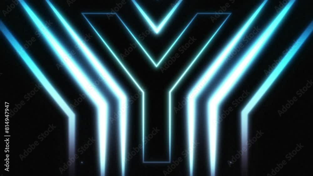 Bright neon glowing light blue futuristic letter Y. Seamless looping animation on black background Bright neon glowing light blue futuristic letter Y. Seamless looping animation on black background