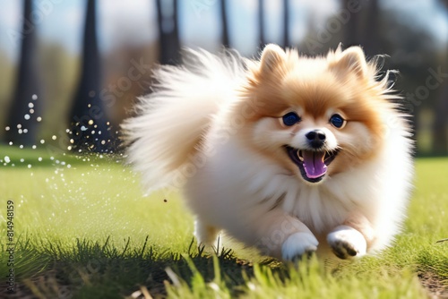 Cute puppy running excitedly