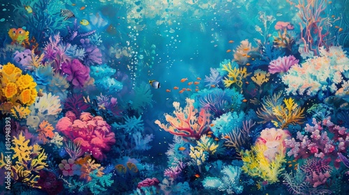 Vibrant coral reef bursts with colors against deep azure lively and diverse backdrop © javier