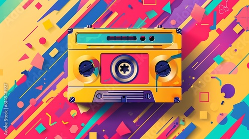 Retro musiccasette with retro colors eighties style  photo