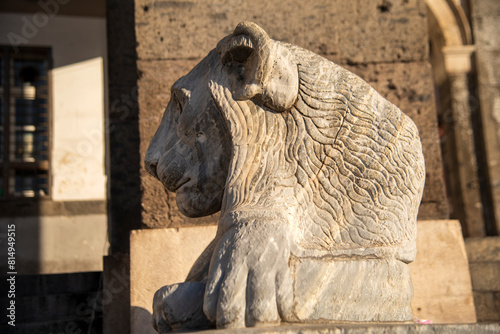 Stone lion sculpture at piazza plebiscito in naples © Antonio