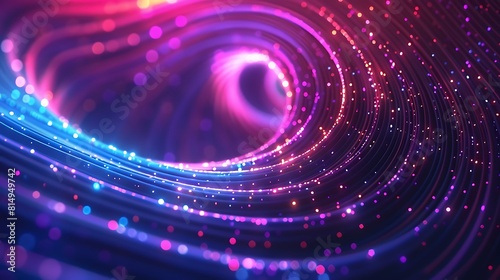 Spiral Swirl Neon Pixel Wave Pattern Abstract 5G Exploding Fiber Optic Funnel Technology Background 