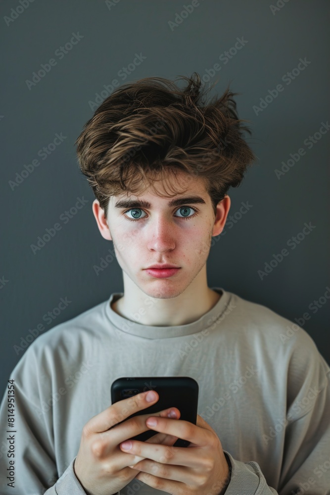 Portrait Handsome Young Guy Holding a Mobile Portrait Handsome Young Guy Holding a Mobile