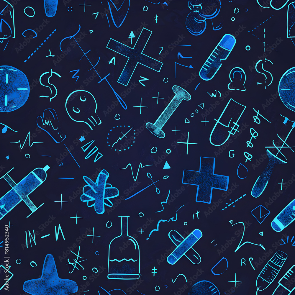 A blue background with a lot of different shapes and symbols A blue background with a lot of different shapes and symbols
