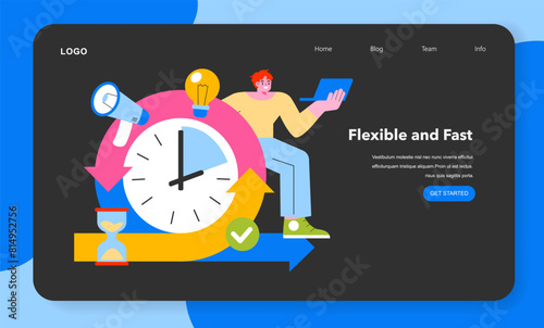 Momentary Marketing vector. A visual metaphor for agility in strategy, emphasizing swift adaptation and efficiency in marketing. Vector illustration