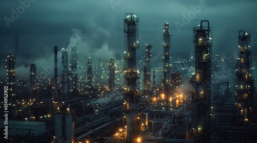 Wallpaper Mural Against the backdrop of a dark sky, the complex industrial facility shines with lights, showcasing the intricate process of petrochemical production 8K , high-resolution, ultra HD,up32K HD Torontodigital.ca