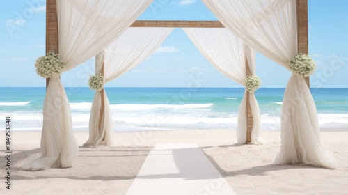 Elegant white beach wedding setup with ocean views calm atmosphere