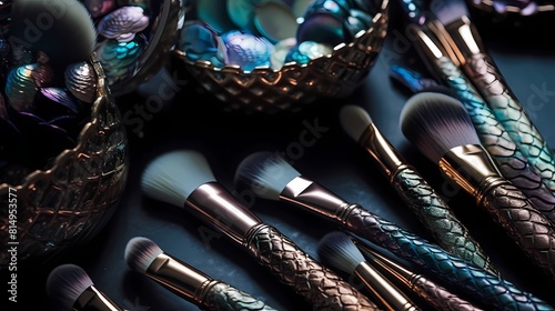 **A collection of makeup brushes with mermaid-inspired handles