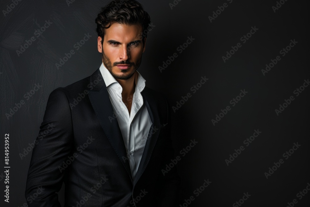 Male Model in Black Suit. Generative AI. Male Model in Black Suit. Generative AI.