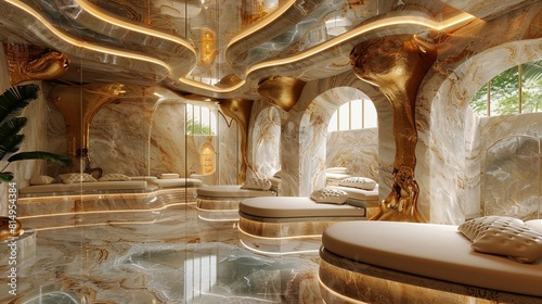 interior of a spa in Dubai  featuring gold leaf treatments and private marble steam rooms that epitomize luxury wellness